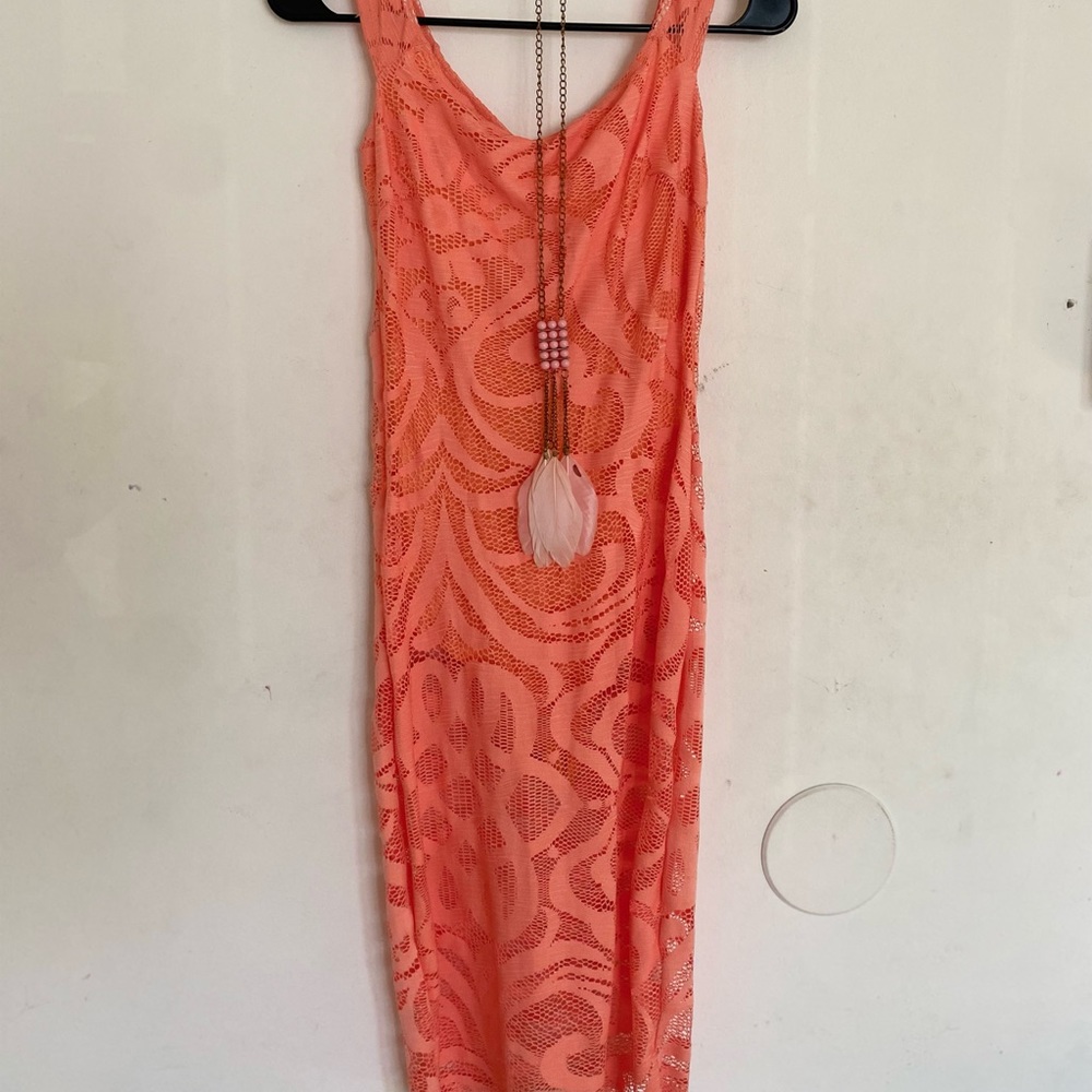 Neon Orange Sexy Summer Dress with matching Necklace and CrissCross Strapback